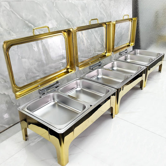 9L Gold Hydraulic Chafing Dish – Rectangle Buffet Food Warmer | - Elegant Households KE