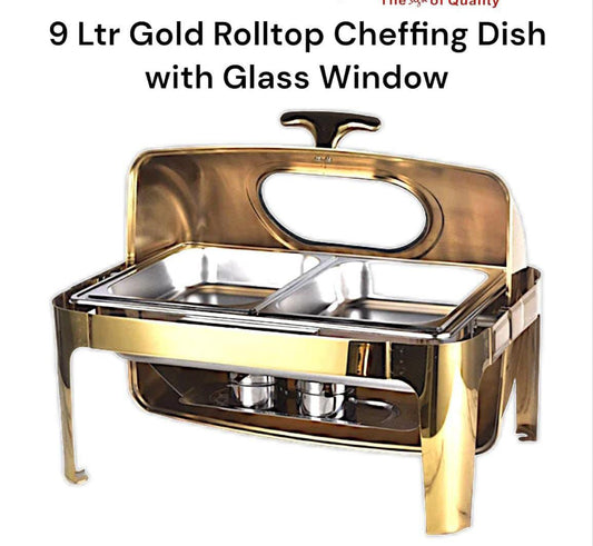 9litres Double Rectangular Roll top with glass lid chaffing dish | - Elegant Households KE