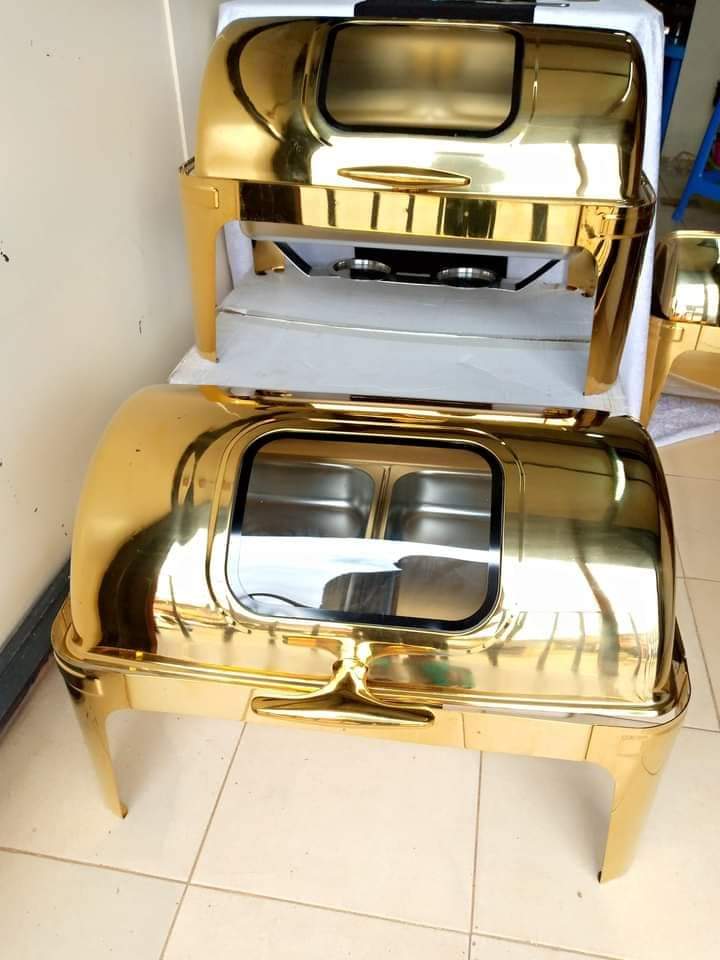 9litres Double Rectangular Roll top with glass lid chaffing dish | - Elegant Households KE