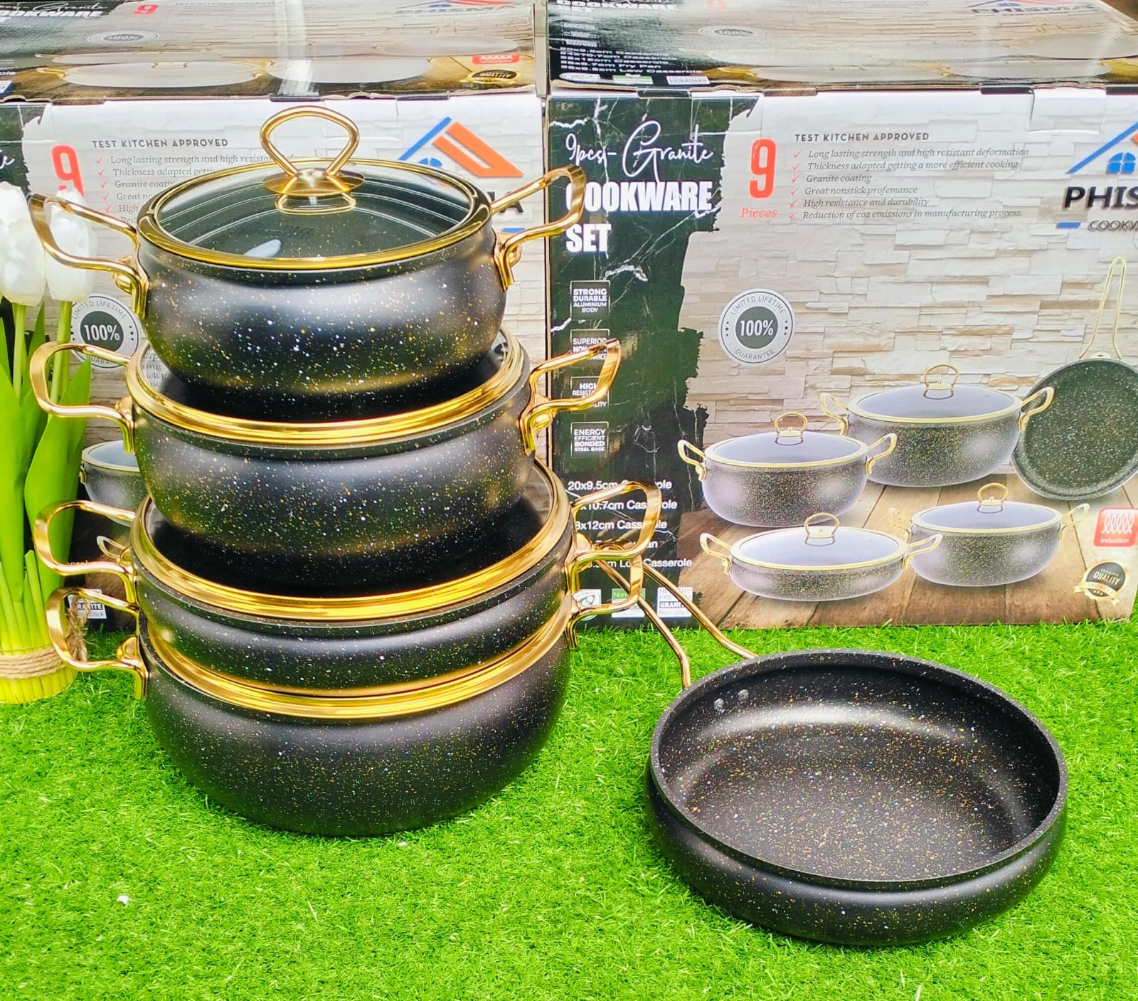 9pcs Granite Classy Cookware Set | - Elegant Households KE