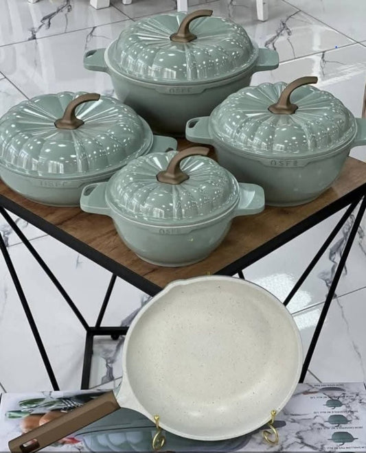9PCS USFE Pumpkin Granite Cookware Set – Durable Scratch - Resistant Sufuria & Pan Set | - Elegant Households KE
