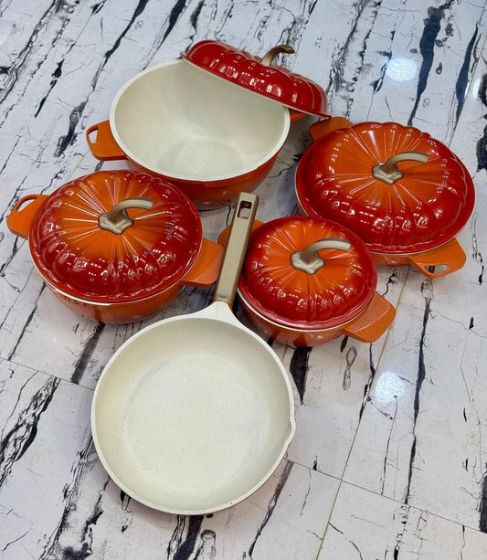 9pieces USFE Pumpkin Granite Cookware Set Non - Stick Scratch Resistant Durable Sufuria and Pan for Kitchen Cooking | - Elegant Households KE