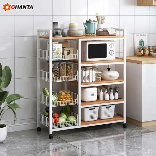 Multifunctional Strong metallic Kitchen rack with movable &amp; lockable wheels