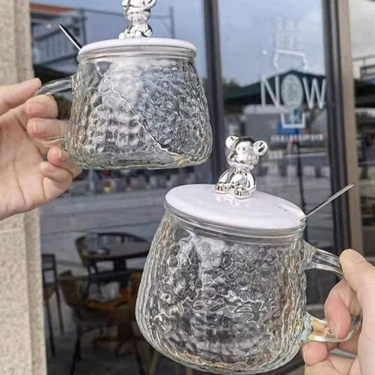 Elegant Glass Cup with Lid and Spoon