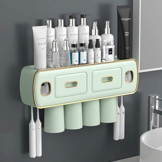 Wall Mounted Toothpaste Dispenser with Toothbrush Holder/