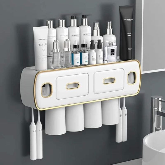 Wall Mounted Toothpaste Dispenser with Toothbrush Holder/