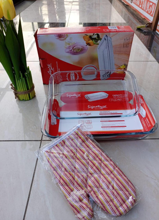 2pcs glass baking tray with free gloves