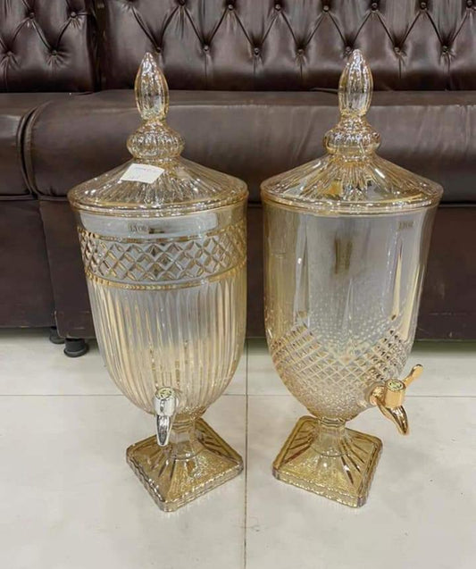 Juice Decanters ,Clear And Gold With A Goldish Tap