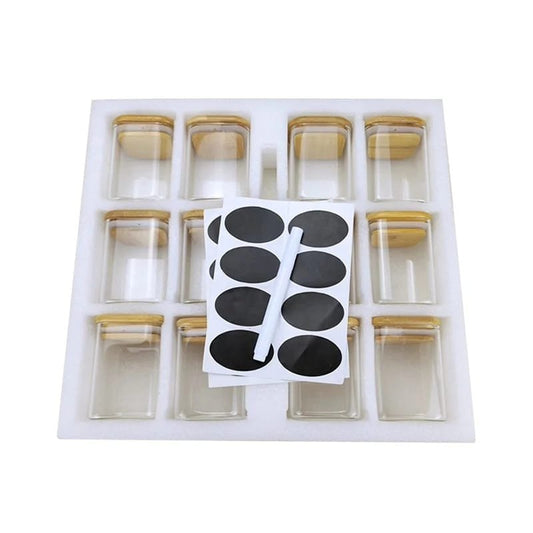 12pcs Square Glass spice jar set