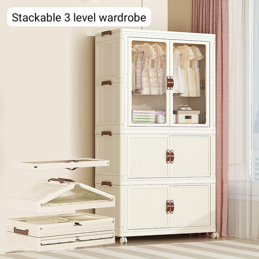 Stackable 3 Level plastic Portable Wardrobe/Closet
