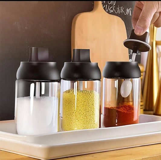 Glass seasoning spice jars with spoon 