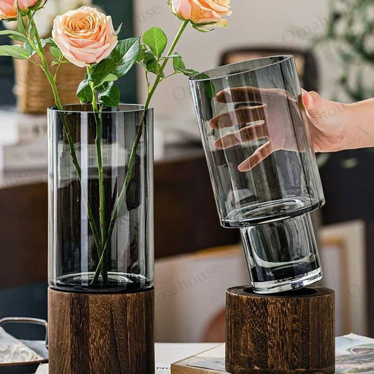 Modern creative clear glass vase with a touch of gold 