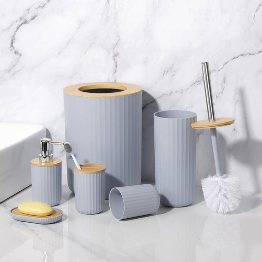 6 in 1 bathroom accessories set with wooden ring