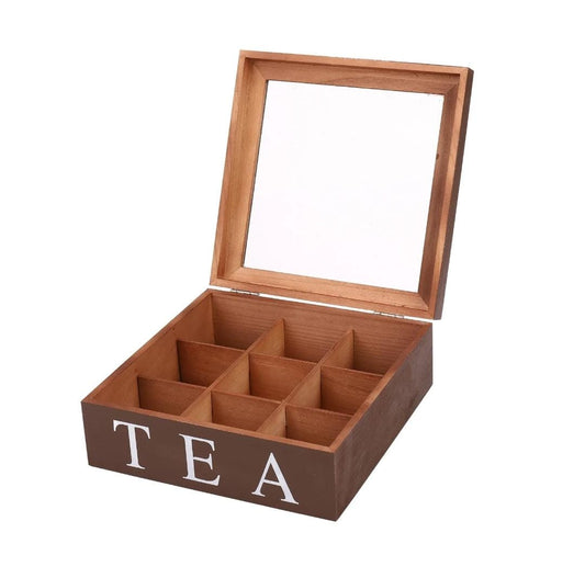 Wooden 9 Grids Tea Box Tea Bags Container Storage Box