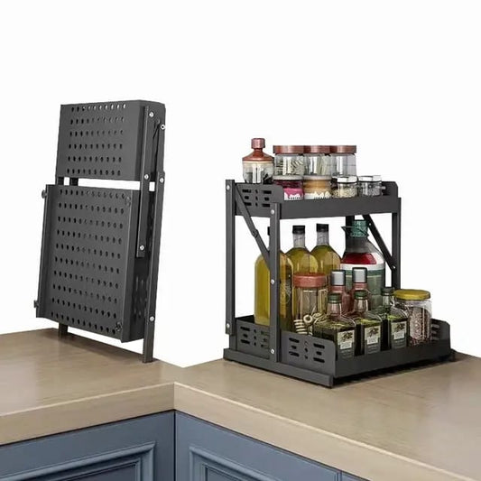 2 Tier multifunctional foldable kitchen spice rack