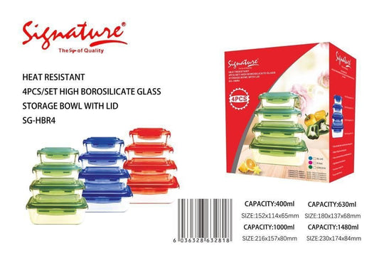 4pcs Rectangle Glass Bowls set with Plastic Lid 
