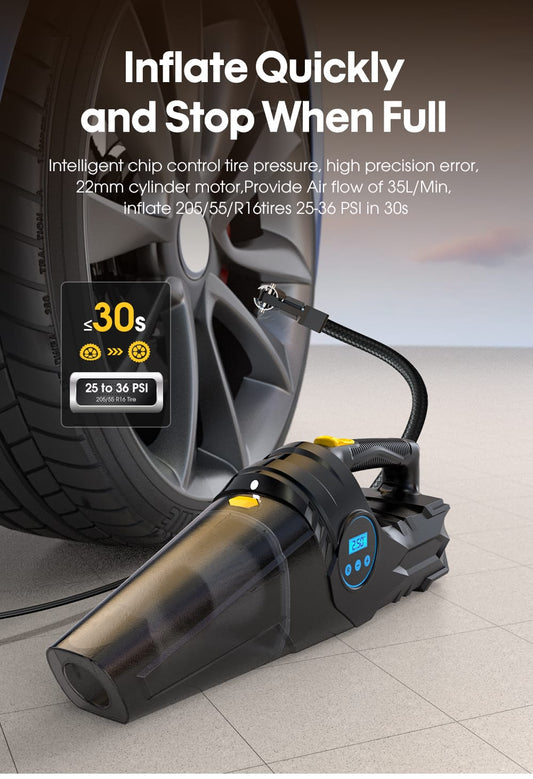 Portable Car tyre inflator and vacuum cleaner
