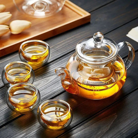 High heat resistant clear borosilicate glass tea pot with infuser 