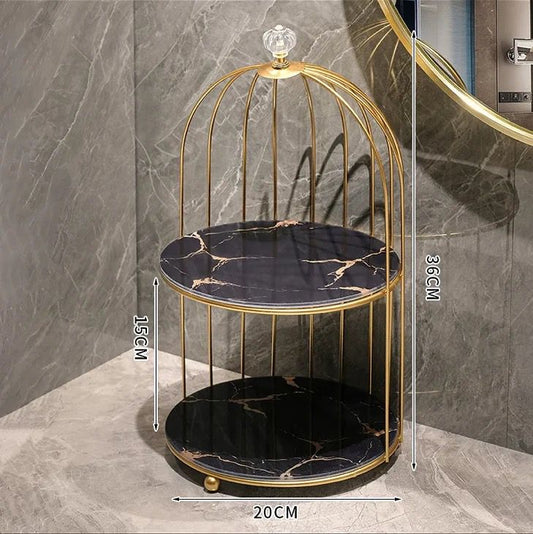 2 tier luxury marble textured with gold metal makeup storage/organiser