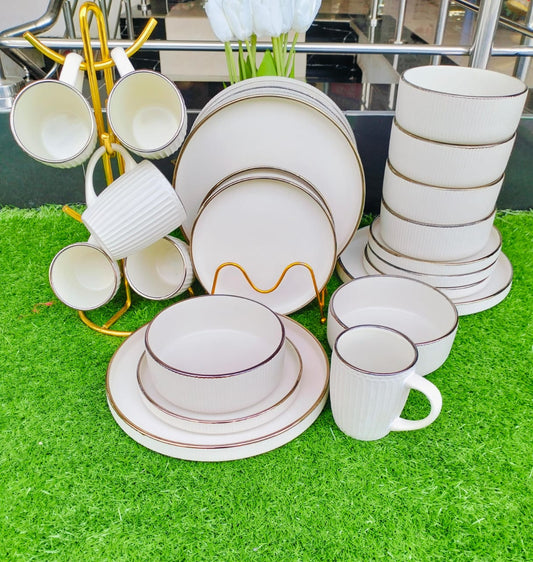 24pcs black dinner set with gold rim