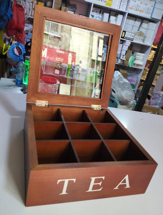 Wooden 9 Grids Tea Box Tea Bags Container Storage Box