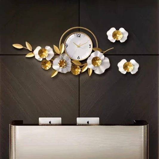 Luxury Flower Wall Clock, Metal Wall Decoration
