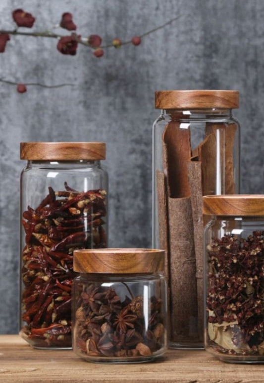 Glass container with a bamboo lid 
