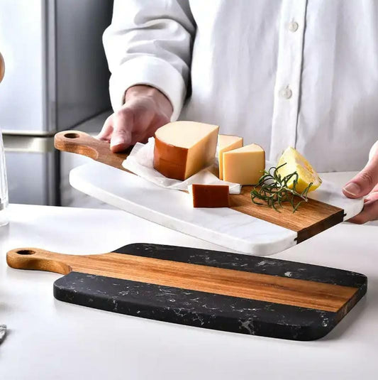 CUTTING MARBLE BOARD STONE + ACACIA or SERVING tray/Chopping board