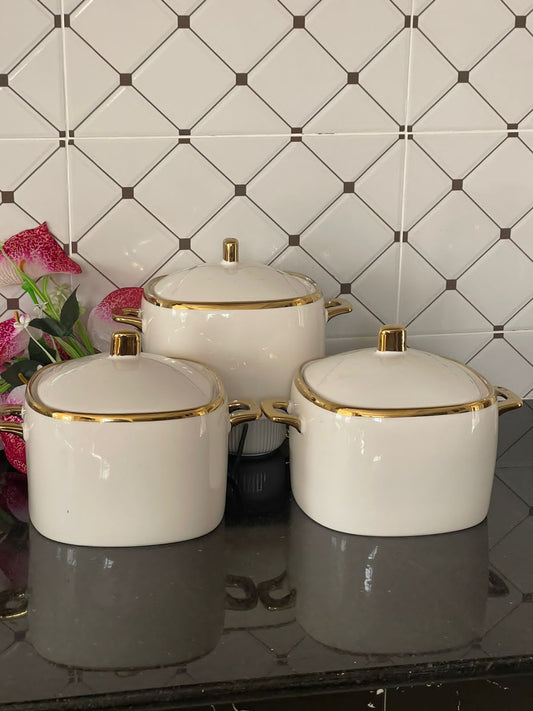 3pcs serving bowls set Gold line dish