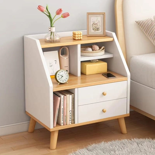 Bedside table with compartments and two drawers