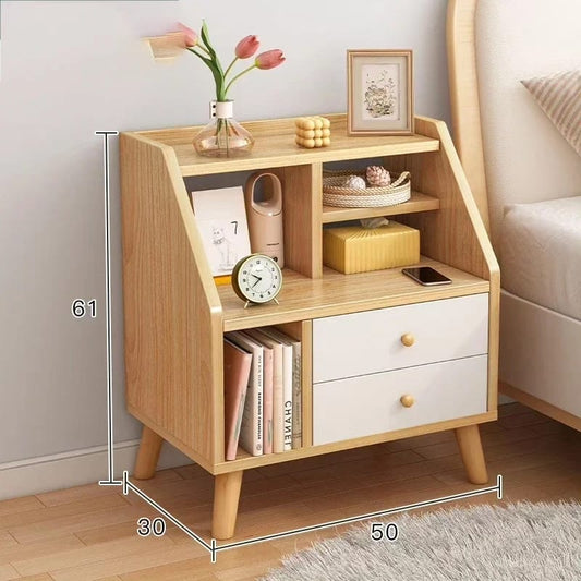 Bedside table with compartments and two drawers