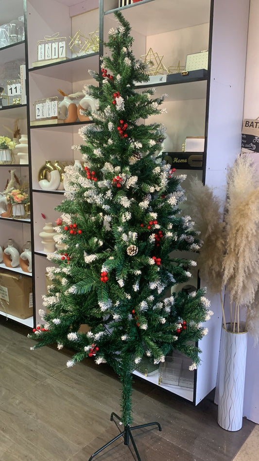FROSTED CHRISTMAS TREES WITH CONES AND BERRIES