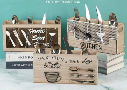 Wooden Kitchen Utensils Holder Cutlery