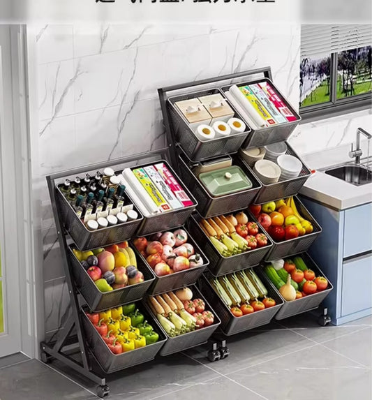 360° Rotating Multifunctional Metallic Vegetable/Fruits Cart Storage Rack