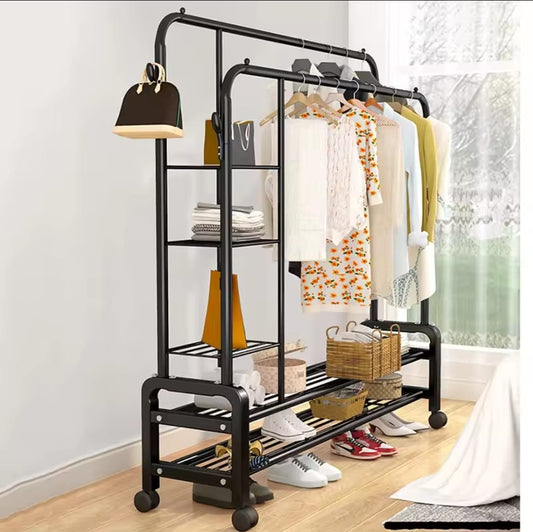 Double Layer Garment Rack Floor Standing Clothes Hanger