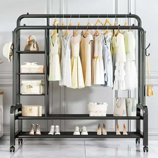 Double Layer Garment Rack Floor Standing Clothes Hanger