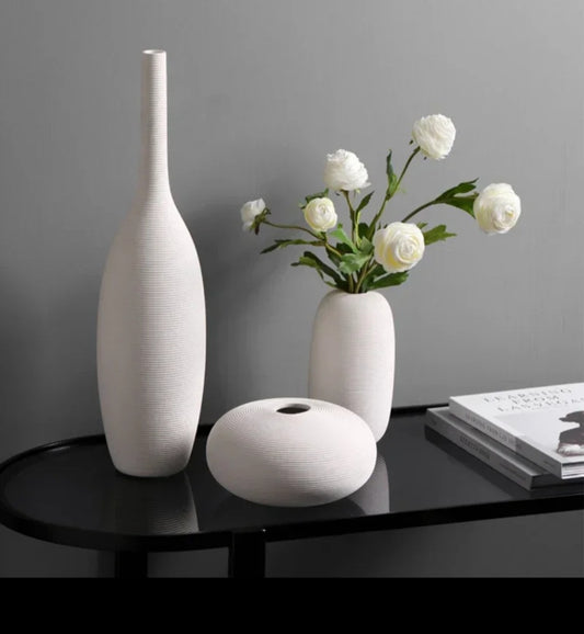Simple ceramic 3 in 1 modern home decor vase set 