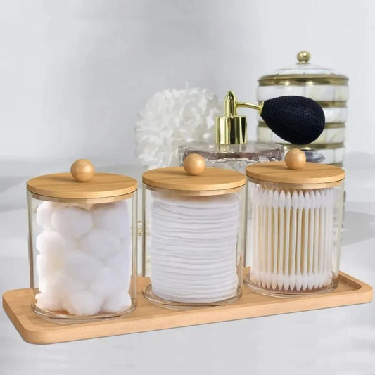3pcs Acrylic Storage Box With Bamboo Lids