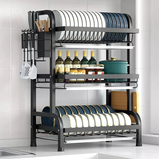 Carbon Steel Dish Rack with Cutlery Holder & Chop Board Holder
