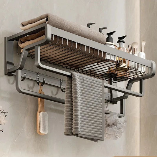 Bathroom Wall Mounted Towel Rack Accessory with Hooks
