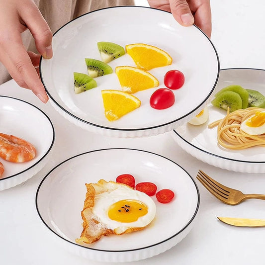 Ceramic Dinner Plates with Black Rim