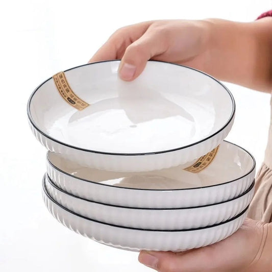 Ceramic Dinner Plates with Black Rim