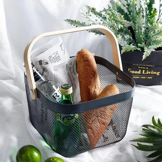 Strong Mesh Basket with Wooden Handle