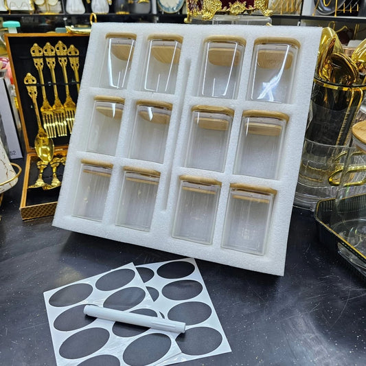 Square Glass Spice Jar Set