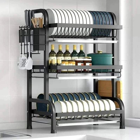 3 Tier Dish Rack with Cutlery Holder & Chop Board Holder