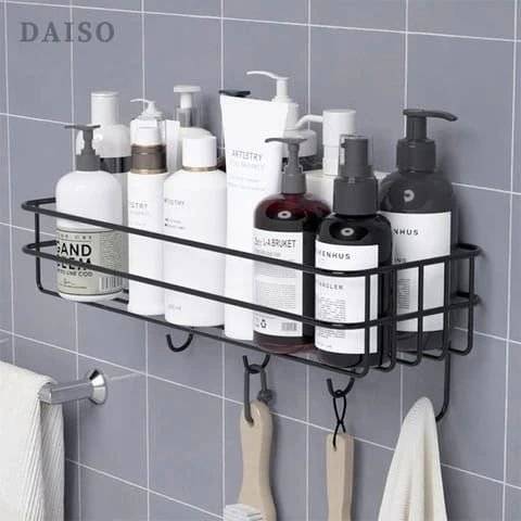 Metallic Bathroom Shelf with Hooks