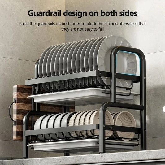2 Tier Dish Rack with Cutlery Holder &amp; Chop Board Holder