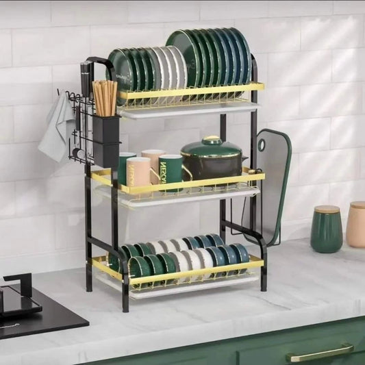3 Tier Dish Rack with Cutlery Holder & Chop Board Holder