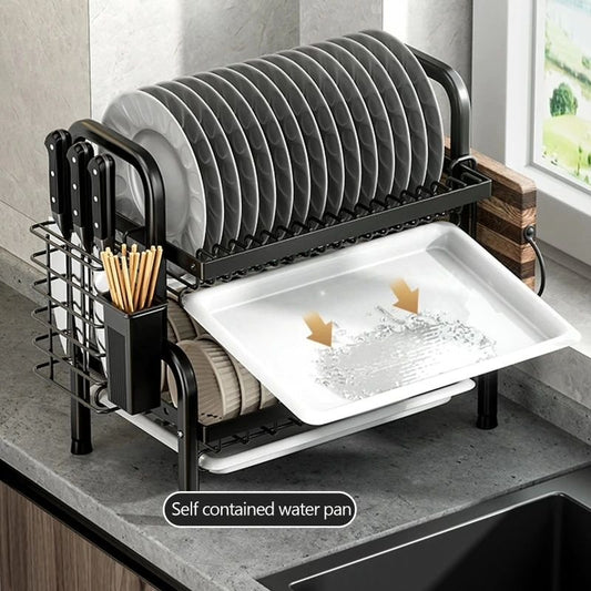 2 Tier Dish Rack with Cutlery Holder &amp; Chop Board Holder