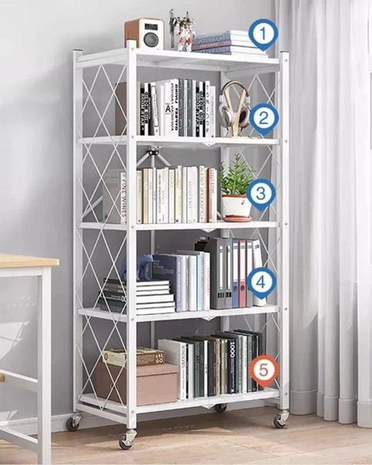 5 Tier Foldable Movable Metallic Storage Rack